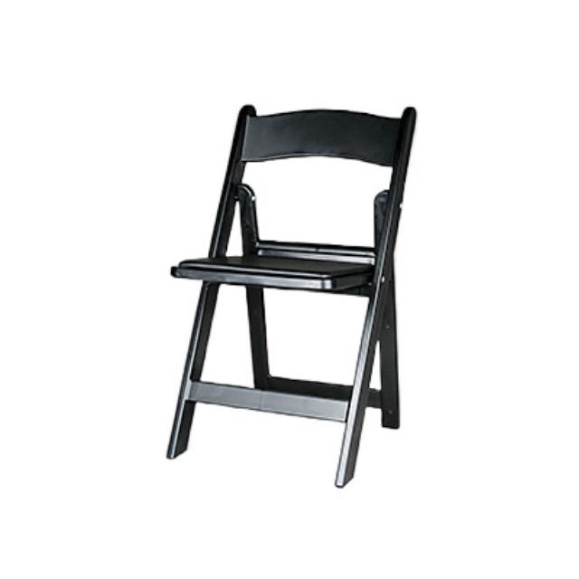Rental store for folding resin chair black w padded seat in the San Jose metro area