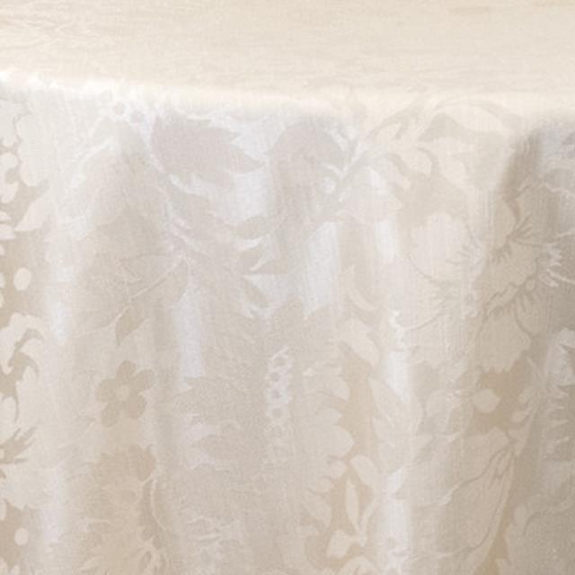 Rental store for 120 inch round doncaster ivory damask linen in the San Jose metro area