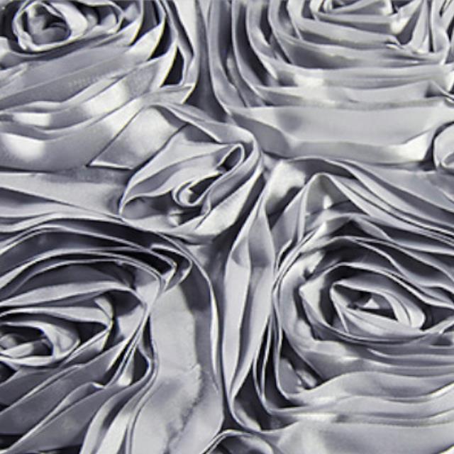 Rental store for ribbon rose silver table runner 12 inch x120 inch in the San Jose metro area